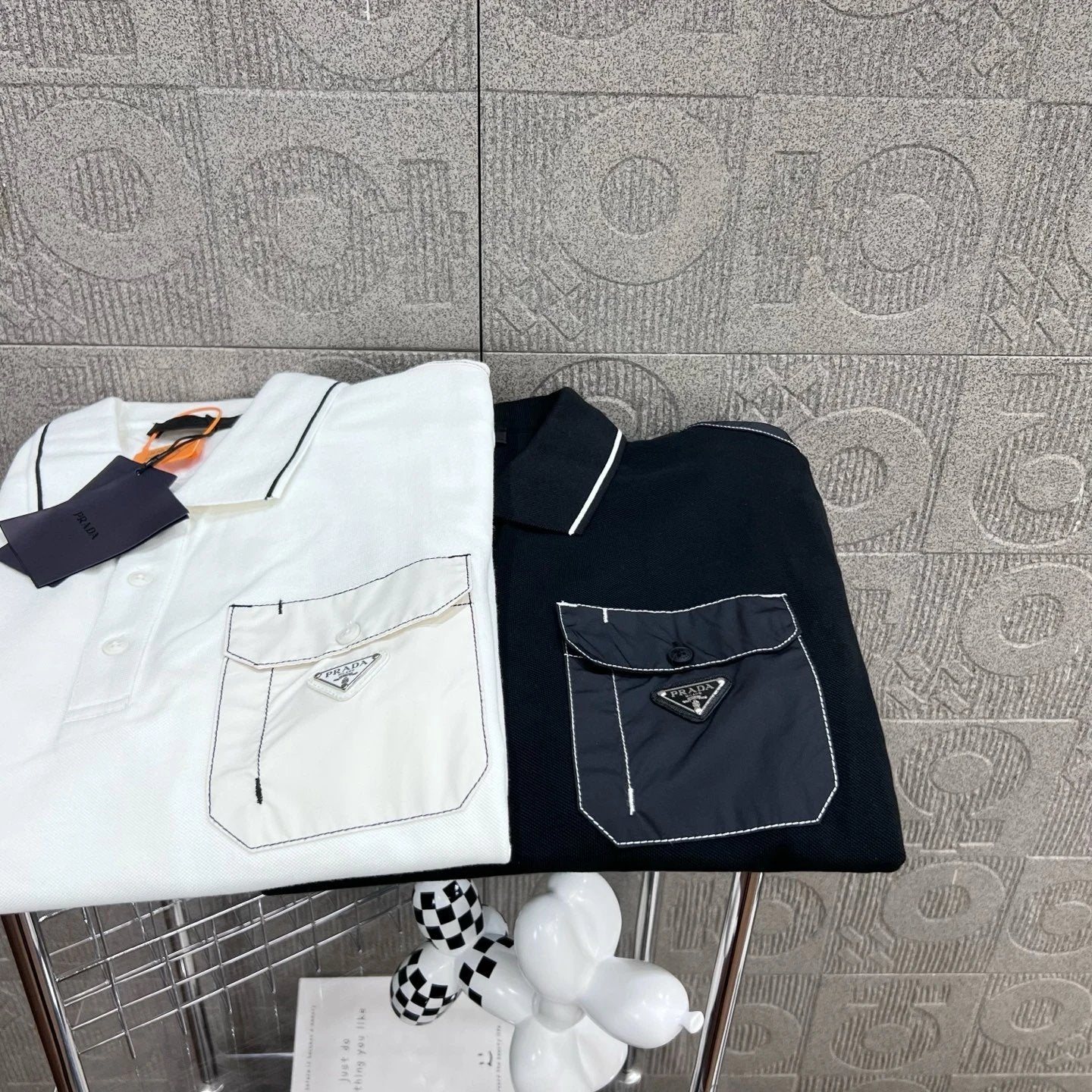PRADA T-shirt Collar and Pocket Triangle Mark Letters POLO Short Sleeve Turn-down Collar Shirt Unisex Summer Loose Fit T Business Commuter Short Sleeve Shirt Plus Size