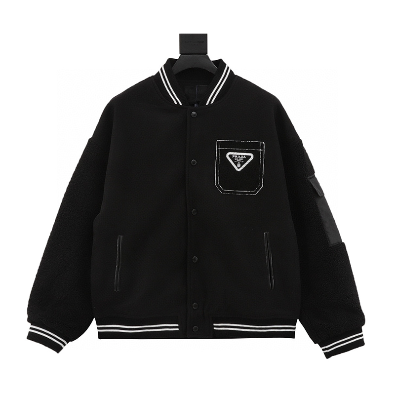 PRADA Jackets  Lamb Wool Stitching Baseball Uniform Jacket Coat for Men and Women