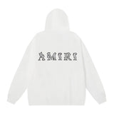 Amiri Hoodie 2024Autumn and Winter New OW Seaweed Letter Print Pattern Hooded Sweater for Men and Women