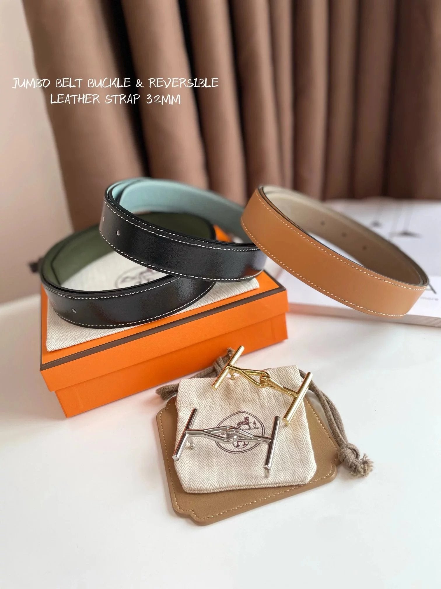 Hermes Belt Top version 【New products in stock】Leather Belt Men's Leather3.2mm Fashion Double-Sided Casual Belt Men's and Women's Belt