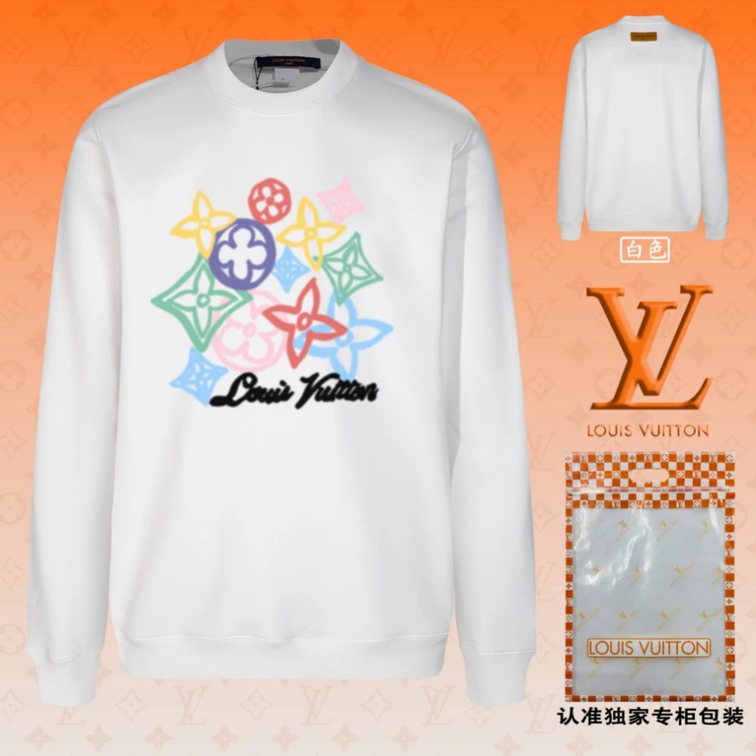 Louis Vuitton LV Hoodie Colorful Print on the Chest logo Round Neck Sweatshirt Long Sleeve Base Shirt Jacket Top Fashion Unisex Sports Casual OS Loose Fit Versatile New Autumn Winter Collection
