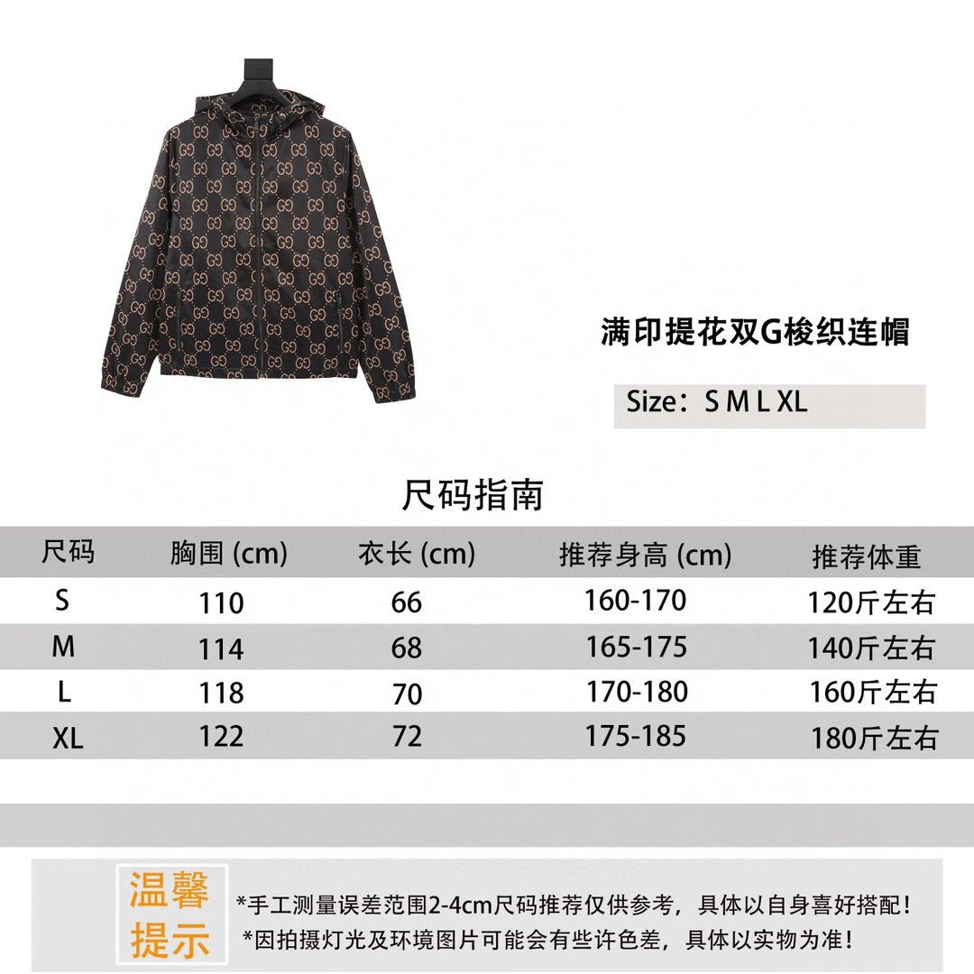 Gucci Jackets Full Printed Jacquard Woven Hooded Jacket for Men and Women