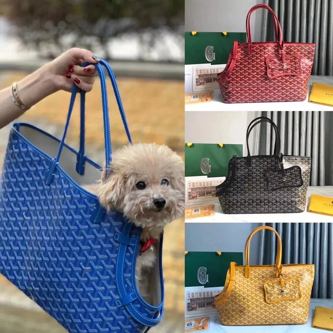 Goyard Bag Top version Elegant German New Product ChienGris&Pocket Pet Bag Travel Pet Bag Shopping Bag tote Cute Pet Bag Dog Bag Pet Bag