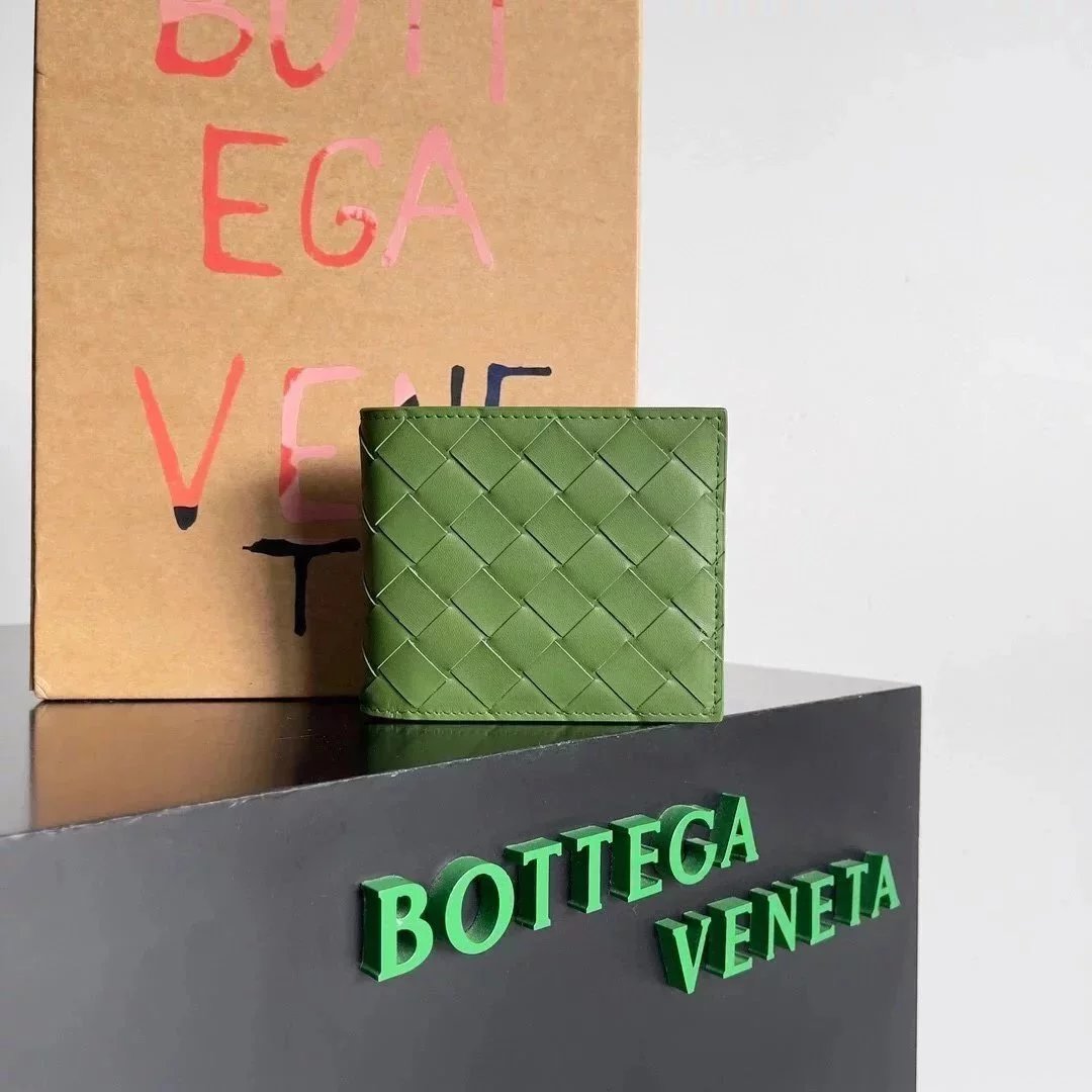 Bottega Veneta Men's Bag Top version 【Premium Original Leather】Calf Skin Small Wallet Men's Hand-Woven Wallet Two-Layer Wallet Men's Weaving Wallet New Calfskin Short Wallet Men's and Women's Wallet