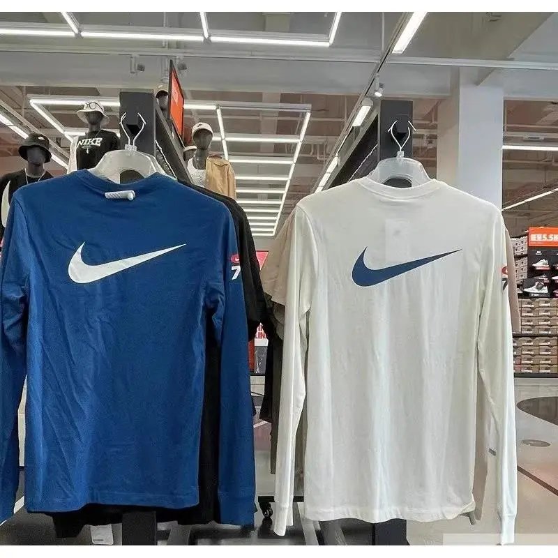 Nike Men's and Women's New Autumn Internet Hot Sports Casual round Neck Large Hook Printed Long Sleeve T T shirt HQ1569