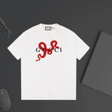 Gucci T-shirt Limited Edition Snake Year Letter Print on Chest logo round Neck Short Sleeve25ss New Pure Cotton Unisex Style T Casual T-Shirt Base Layer Shirt OS Loose Fit Half Sleeve Top Plus Size