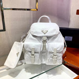 PRADA Bag Top version p Home Metal Triangle Logo Decorative Flip Buckle Closure saffiano Leather Detail Schoolbag Backpack Backpack Women's Bag Women's Bag1BZ811Multicolor