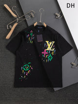 Louis Vuitton LV T-shirt Front Letter Patch Embroidery Graffiti Petal Large Print logo round Neck Short Sleeve25ss New pure cotton T Unisex T-Shirt OS Loose Fit Base Shirt Top Half Sleeve T-Shirt