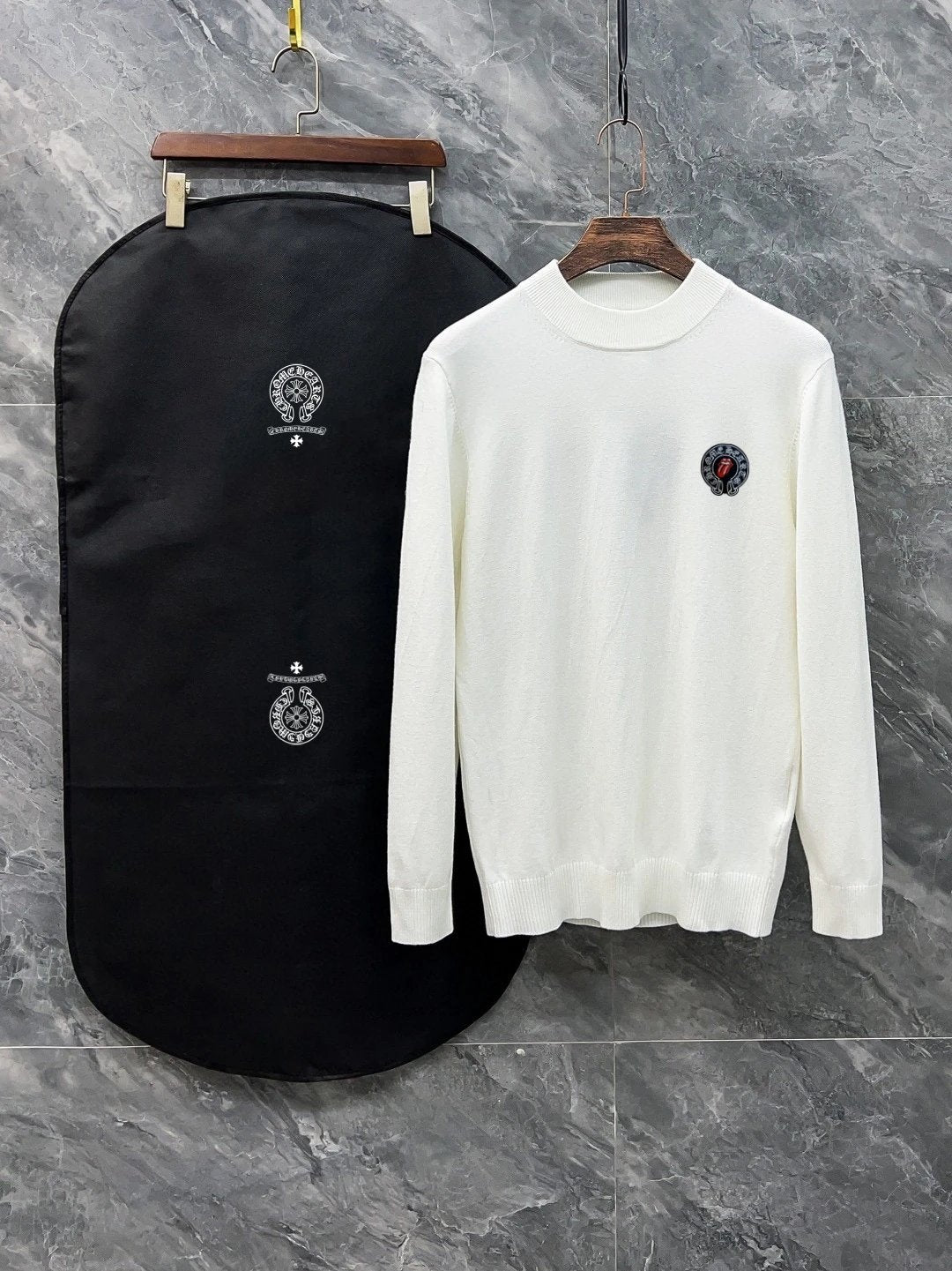 Chrome Hearts Sweater Logo LOGO Three-Dimensional Mock Neck Sweater Long Sleeve Idle Style OS Loose Fit Unisex Knit Top Jacket Versatile Casual Wearable Inside and Outside