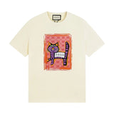 Gucci T-shirt Chest Cat Pattern Print logo round Neck Short Sleeve25ss New Pure Cotton Unisex Style T T-shirt OS Loose Fit Base Shirt Top Half Sleeve T-Shirt