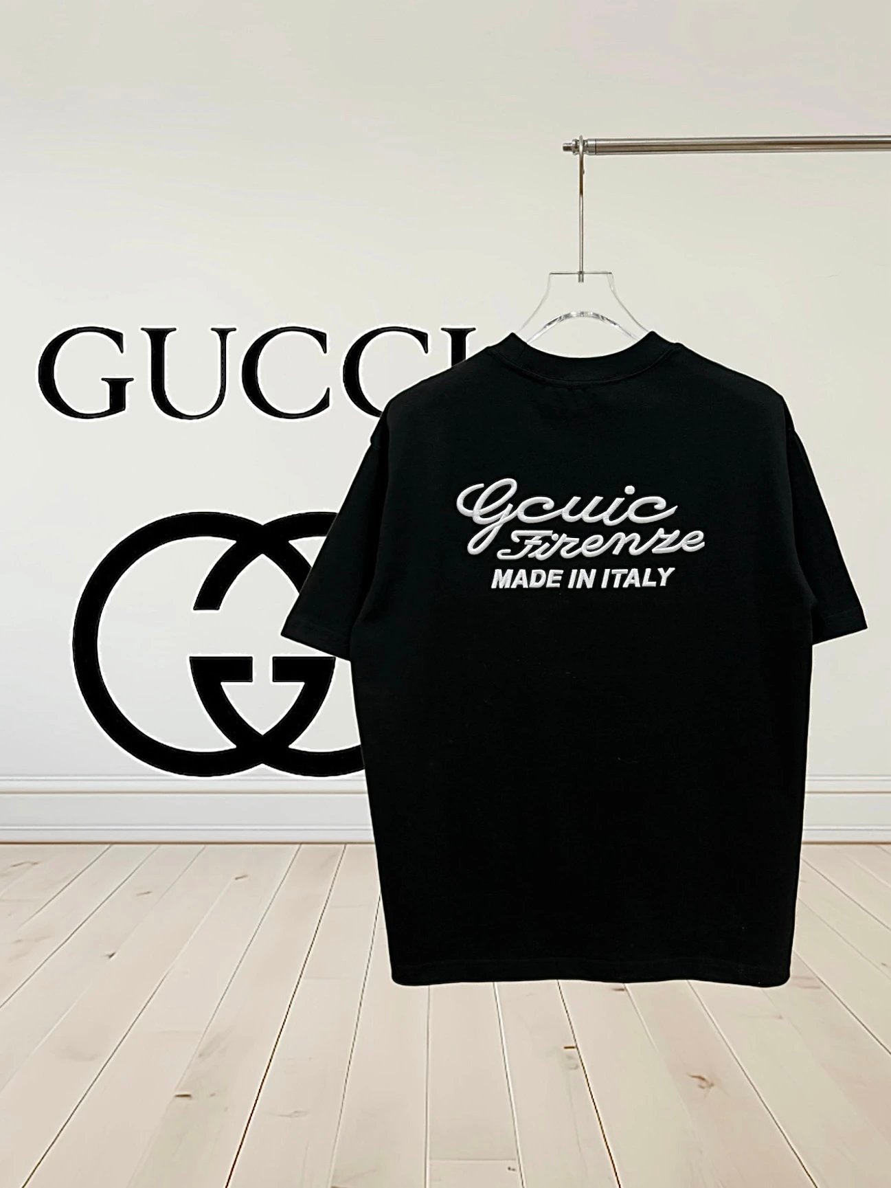 Gucci T-shirt Thick Glue Signature logo round Neck Short Sleeve25ss New Pure Cotton Unisex Style T Casual T-Shirt Base Layer Shirt OS Loose design