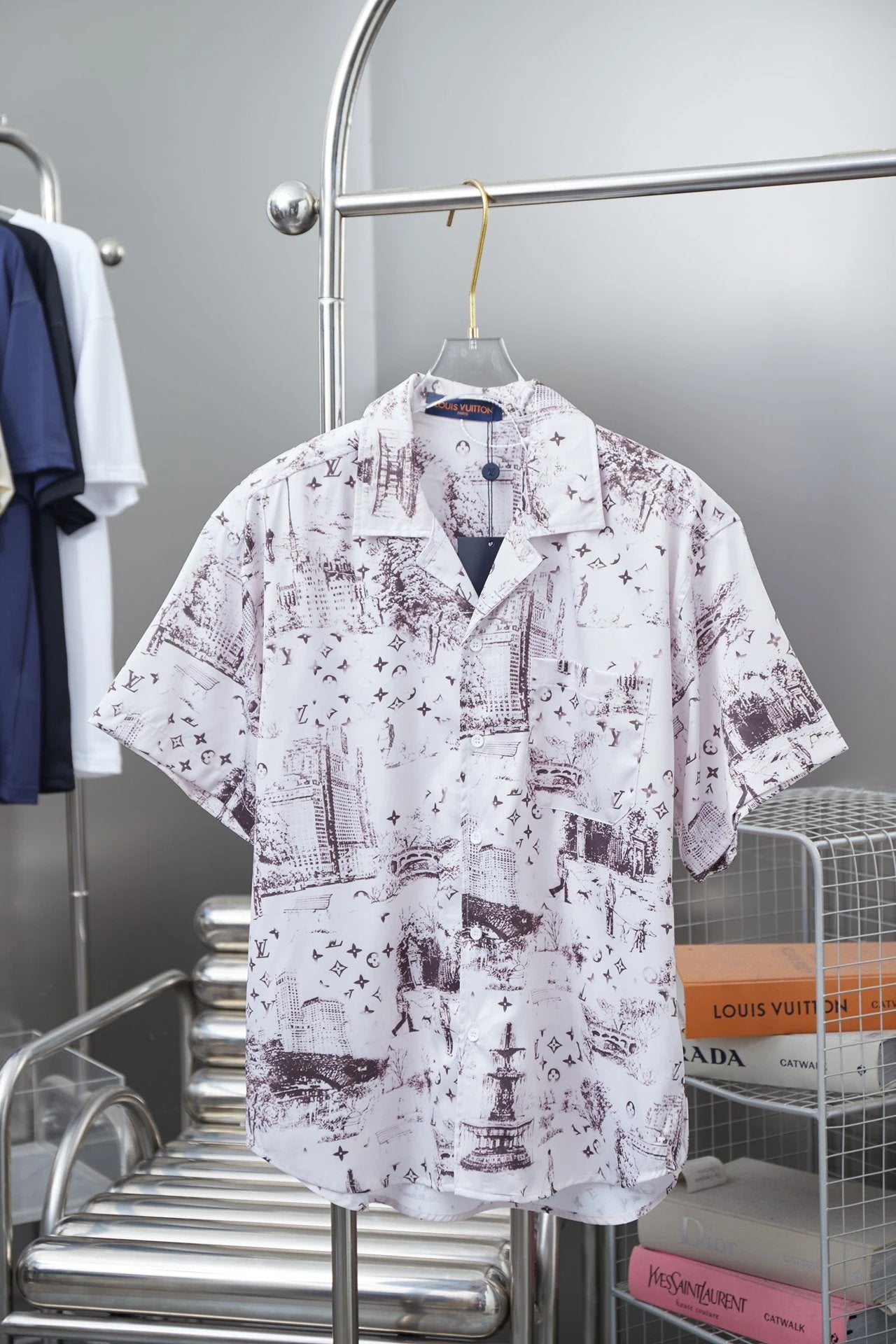 Louis Vuitton LV Shirt Full Cityscape Print logo Shijia Turn-down Collar Short Sleeve Shirt Unisex Versatile Business Casual Slim Fit Jacket