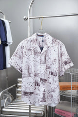 Louis Vuitton LV Shirt Full Cityscape Print logo Shijia Turn-down Collar Short Sleeve Shirt Unisex Versatile Business Casual Slim Fit Jacket