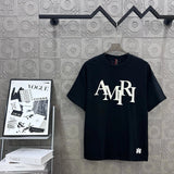 Amiri T-shirt Classic Letter Print on the Chest logo round Neck Short Sleeve25ss New Pure Cotton Unisex Style T Casual T-Shirt Base Layer Shirt OS Loose Fit Half Sleeve Top Plus Size