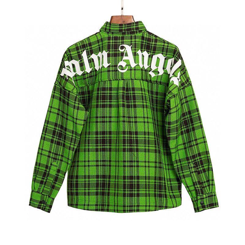 Palm Angels Shirt Top Version Green Plaid Shirt Men's and Women's Loose Long Sleeve Shirt Coat