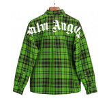 Palm Angels Shirt Top Version Green Plaid Shirt Men's and Women's Loose Long Sleeve Shirt Coat