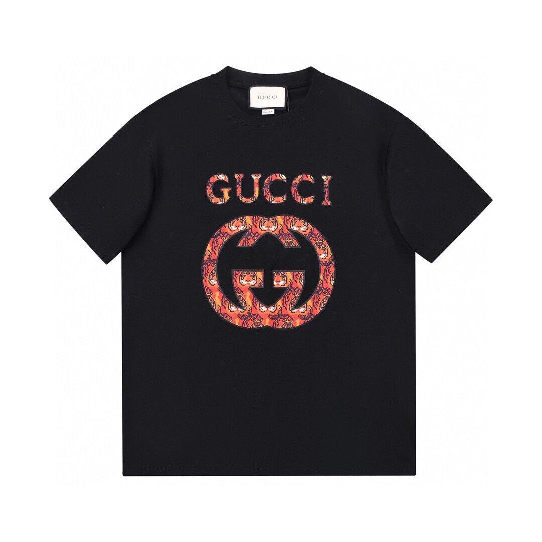 Gucci T-shirt Double-breasted G Digital Tiger Print logo round Neck Short Sleeve25ss New Pure Cotton Unisex Style T T-shirt OS Loose Fit Base Shirt Half Sleeve T-Shirt Top Half Sleeve