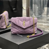 YSL Women's Bag Top version 【Original Leather】2022New Louloupuffer Launch New Color Linen Series Purple Green niki Raglan Sleeve Anticlinal Lower Bag Crossbody Bag