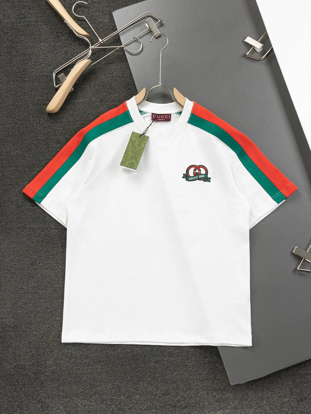 Gucci T-shirt Chest number1921Pair with Letter Embroidery logo round Neck Short Sleeve25ss New Pure Cotton Unisex Style T Casual T-Shirt Base Layer Shirt OS Loose Fit Half Sleeve Top Plus Size