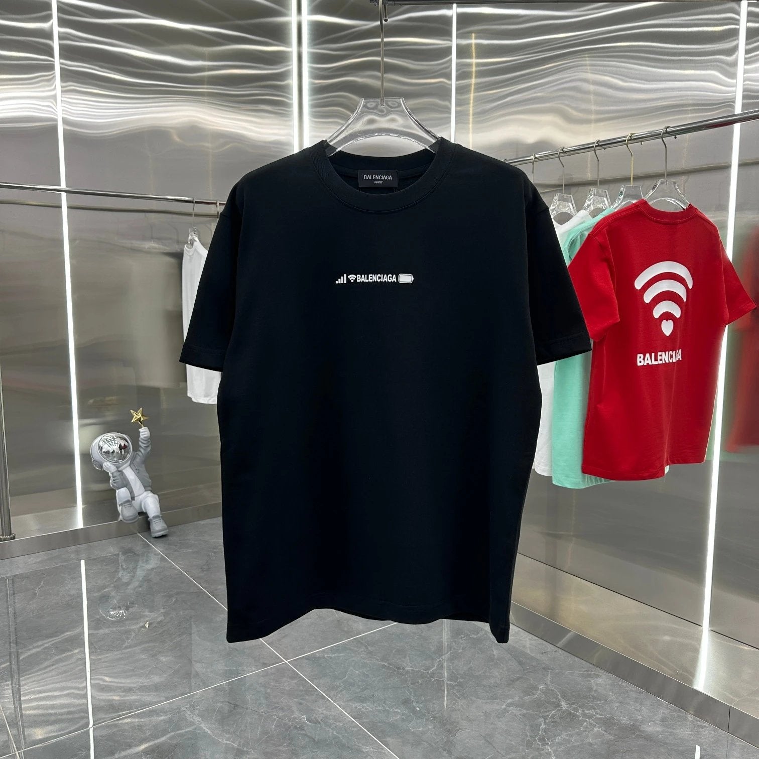 Balenciaga T-shirt Back wifi Printing logo round Neck Short Sleeve25ss New Pure Cotton Unisex Style T Casual T-Shirt Base Layer Shirt OS Loose design
