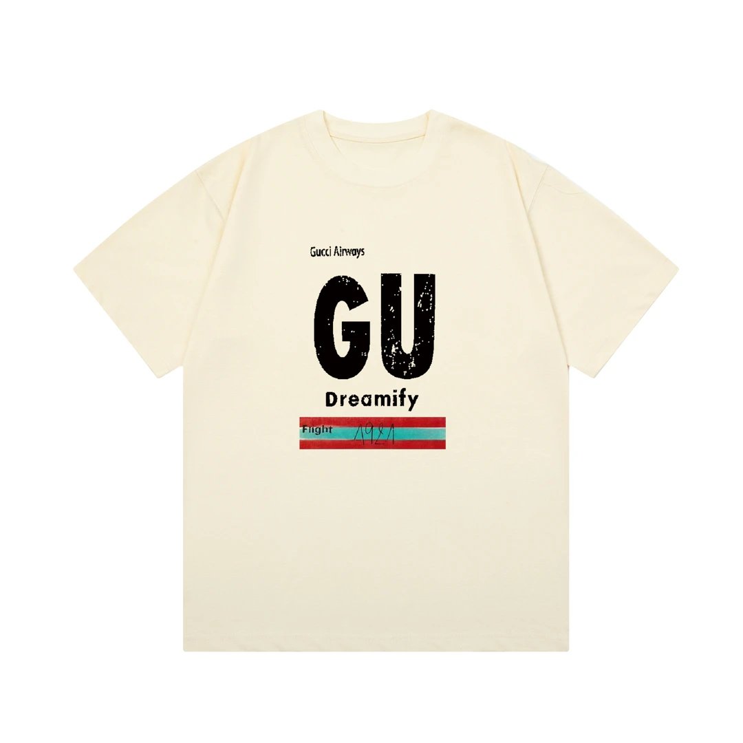 Gucci T-shirt Front and Back Letter Direct Print logo round Neck Short Sleeve25ss New Pure Cotton Unisex Style T T-shirt OS Loose Fit Base Shirt Short Sleeve Top T-Shirt