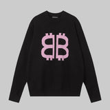 Balenciaga Sweater Double B Letter Crew Neck Knit Sweater Long Sleeve Pullover Unisex Thickened OS Loose Fit Top Versatile Casual Jacket Lazy Style