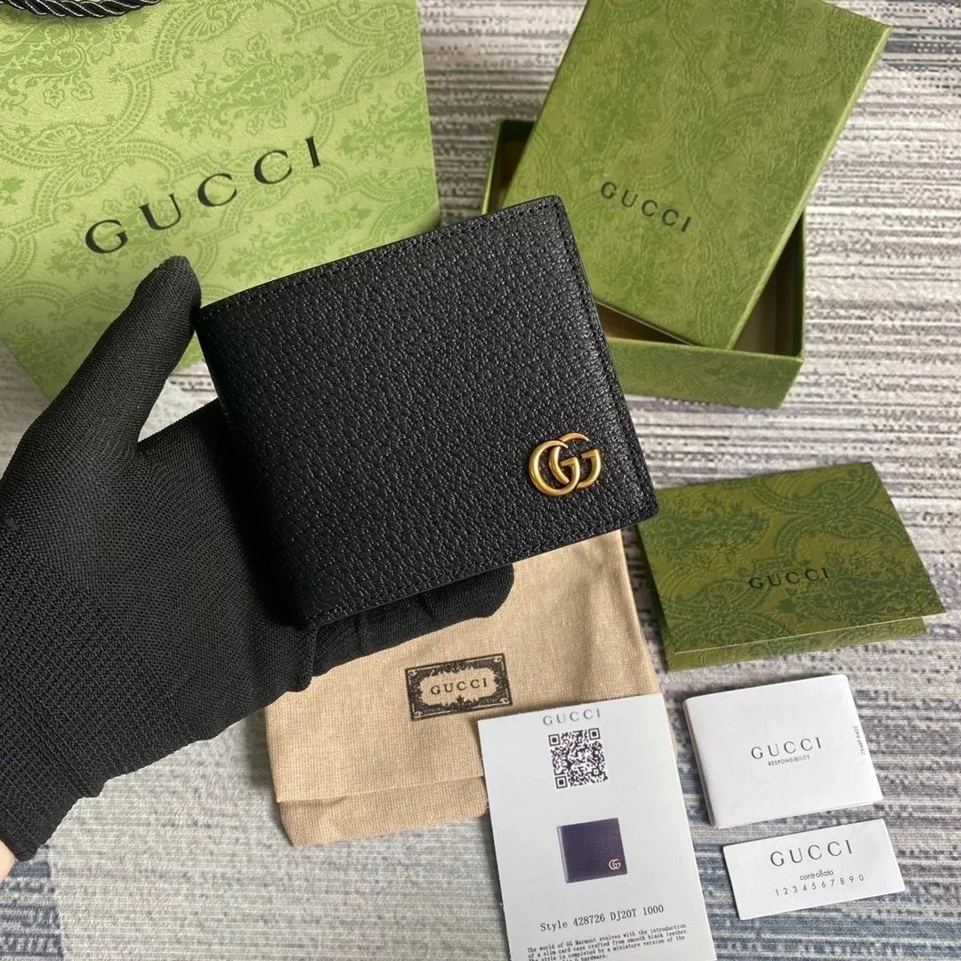 Gucci Wallet Top version 【**Original Factory】Marmont Series Cowhide Bi-Fold Wallet Men's Short Wallet Fold Short Wallet Wallet Men's and Women's Wallet428726