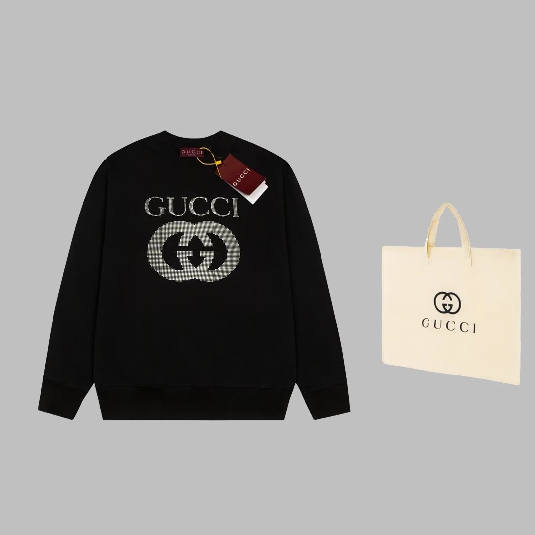 Gucci Hoodie Epoxy Letter Crewneck Sweatshirt Casual Loose Versatile Pullover Sportswear Unisex Inner Layer Top os Version24ss Autumn and Winter New Products
