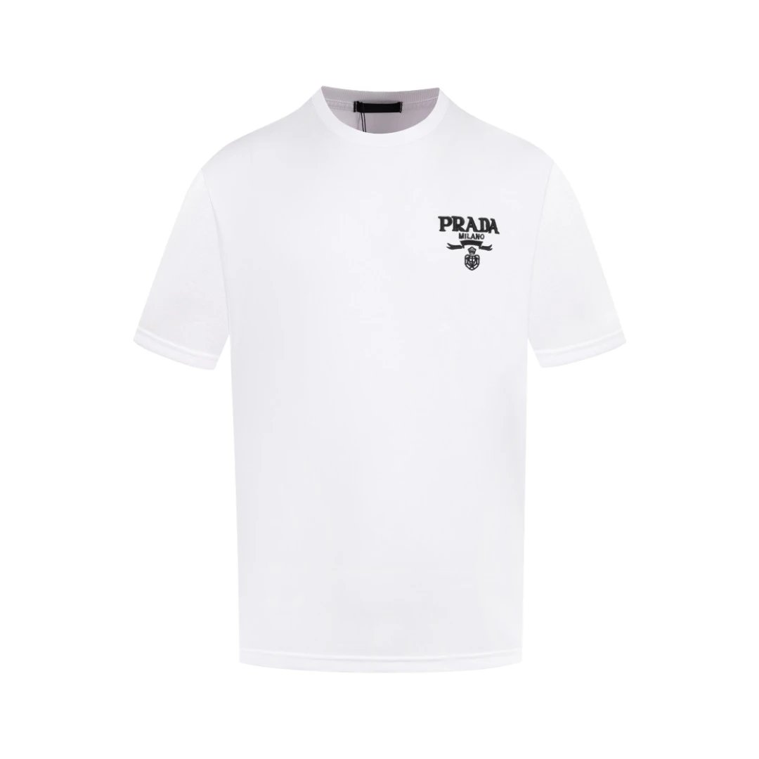 PRADA T-shirt Chest Triangle Mark Embroidery logo round Neck Short Sleeve25ss New Pure Cotton Unisex Style T Casual T-Shirt Base Layer Shirt OS Loose Fit Half Sleeve Top Plus Size