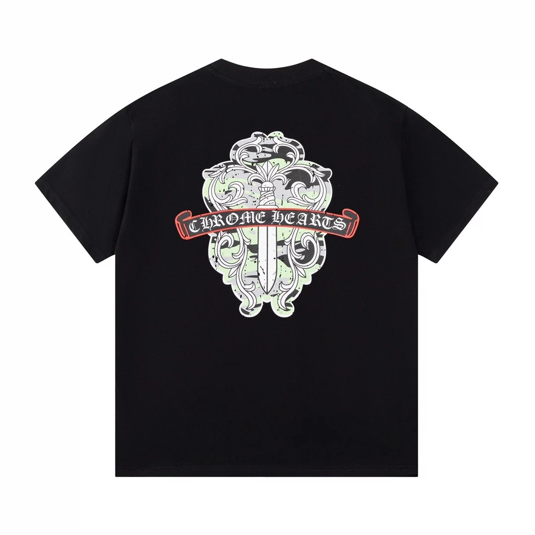 Chrome Hearts T-shirt Incompletely Intact Sword Pattern Print logo round Neck Short Sleeve25ss New pure cotton T Unisex T-Shirt OS Loose Fit Base Shirt Top Half Sleeve T-Shirt
