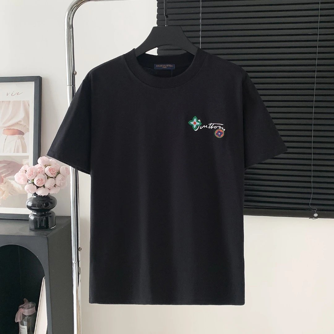 Louis Vuitton LV T-shirt Back logo Embroidered Letter Crew Neck Short Sleeve25ss New Pure Cotton Unisex Style T T-shirt OS Loose Fit Base Shirt G Home Top Half Sleeve T-Shirt