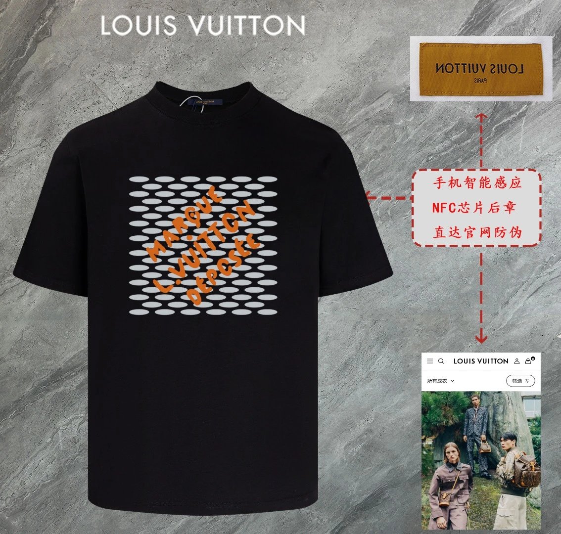 Louis Vuitton LV T-shirt Front Chest Mesh Print logo round Neck Short Sleeve25ss New Pure Cotton Unisex Style T T-shirt OS Loose Fit Base Shirt Half Sleeve T-Shirt Top Half Sleeve