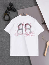Balenciaga T-shirt Hand-painted Double Blogo round Neck Short Sleeve25ss New Pure Cotton Unisex Style T T-shirt Base Shirt Tee Shirt OS Loose design