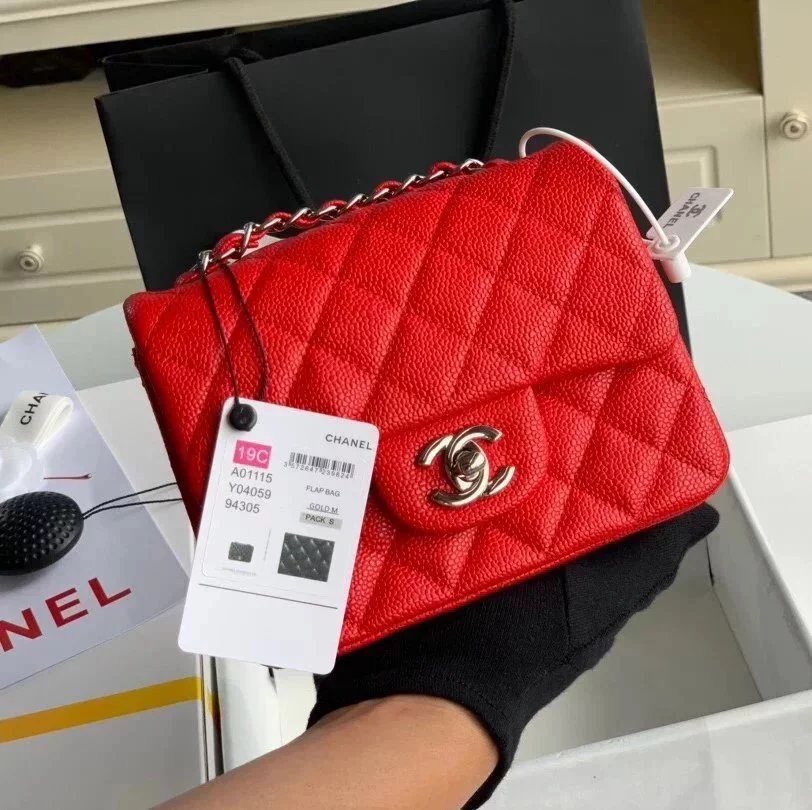 Chanel Women's Bag Top version Original Leather Surrogate Shopping Version New Bag Ch@ne1CF Fat Fang1115mini17cm Caviar Ball Grain Cowhide CF Sheepskin Mini Small Sized Flap Bag Shoulder Crossbody Chain Bag Lambskin Original Leather