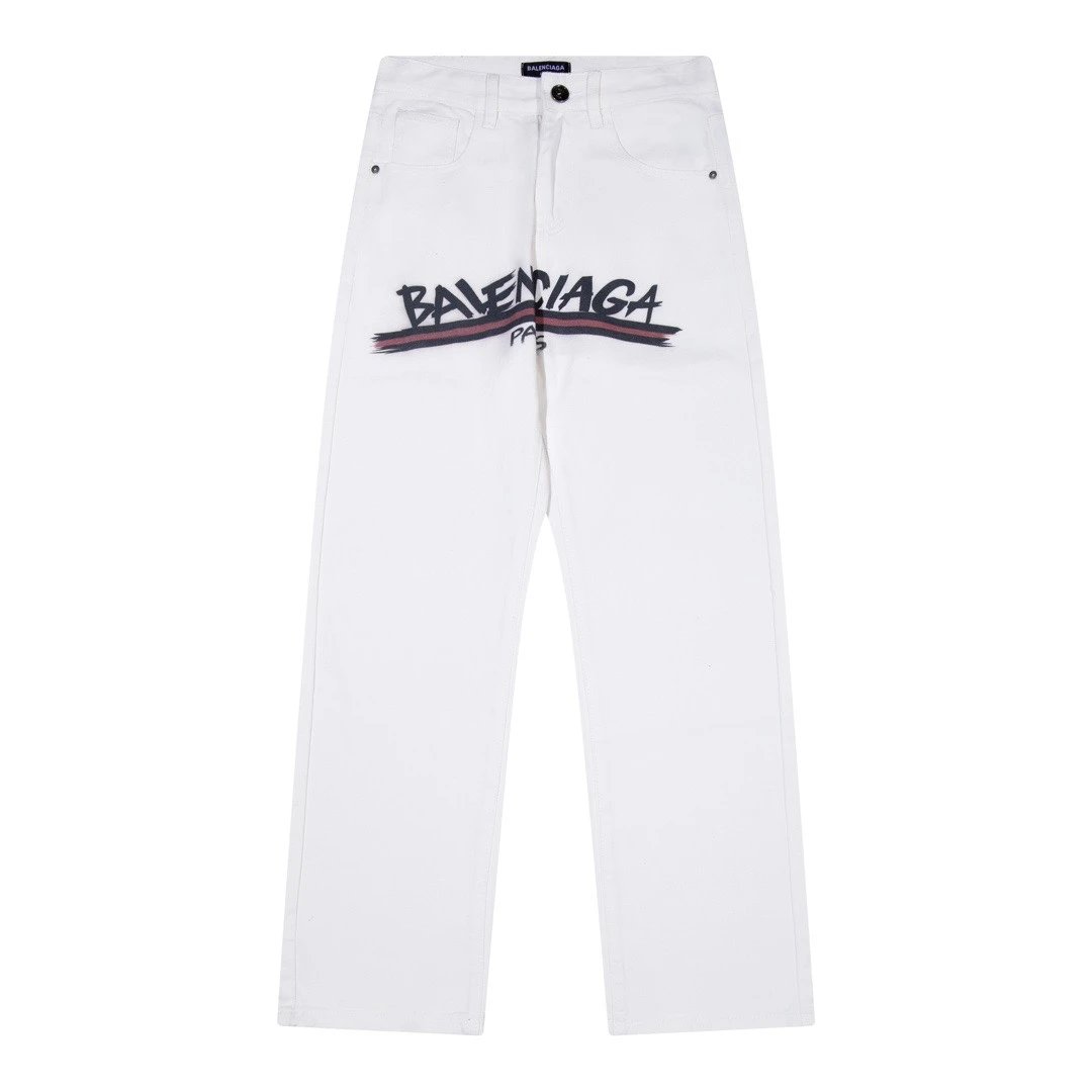 Balenciaga Jeans Hand-Painted Graffiti Washed Wave Jeans Autumn Winter New Unisex Loose Casual Wide-Leg High-Waist Pants