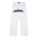 Balenciaga Jeans Hand-Painted Graffiti Washed Wave Jeans Autumn Winter New Unisex Loose Casual Wide-Leg High-Waist Pants
