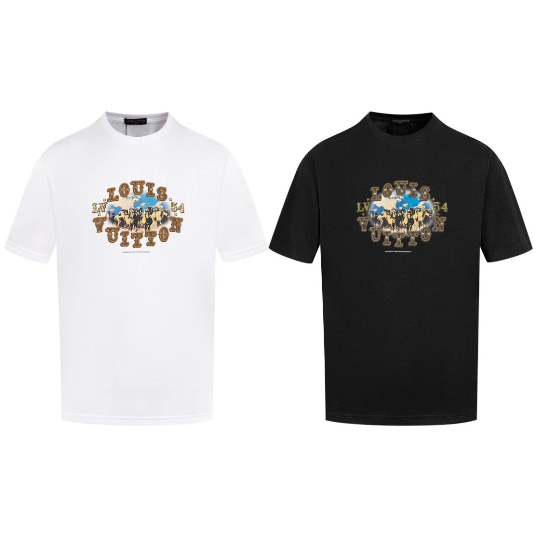 Louis Vuitton LV T-shirt Colorful Sequin Embellished Chest with Rhinestones and Printed Design logo round Neck Short Sleeve25ss New Pure Cotton Unisex Style T T-shirt OS Loose Fit Base Shirt Half Sleeve T-Shirt Top Half Sleeve