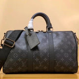Louis Vuitton LV Men's Bag Top version Black and Gray Flowers Men's Women's Travel Bags Shoulder Crossbody Portable Fitness Bag Luggage Bag Travel Bag Black Embossed Cowhide