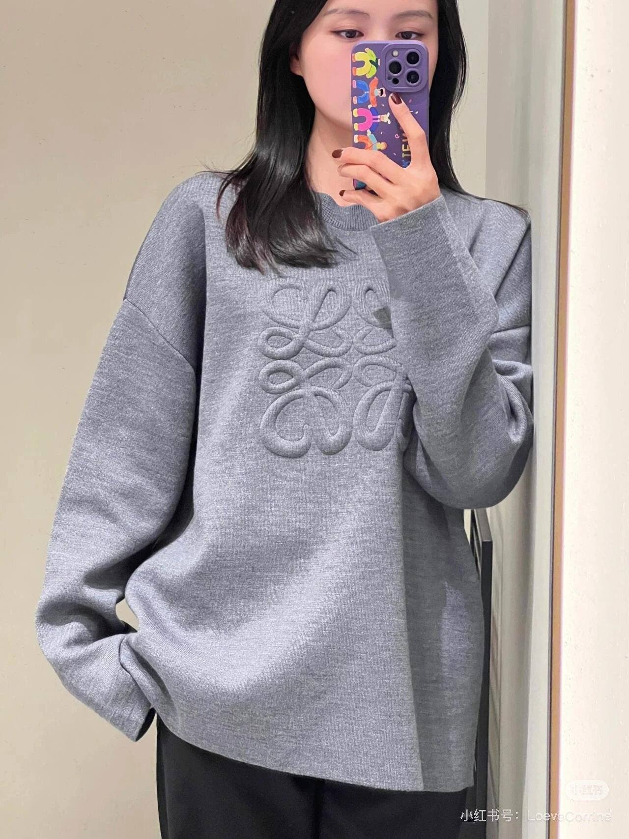 LOEWE Sweater Embossed Crew Neck Sweater Casual Loose Fit Versatile Textured logo Thickened Warm Knit Pullover Sweater for Men and Women24ss Autumn and Winter New Products