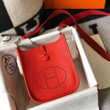 Hermes women's bag Top version New Beeswax Thread Sewing Handmade EvelyneminiH Home Mini Calfskin Hollow-out Evlin Bag Letter Punching Bag Elephant Gray Golden Brown Milkshake White and Black Shoulder Crossbody Buckle Women's Bag