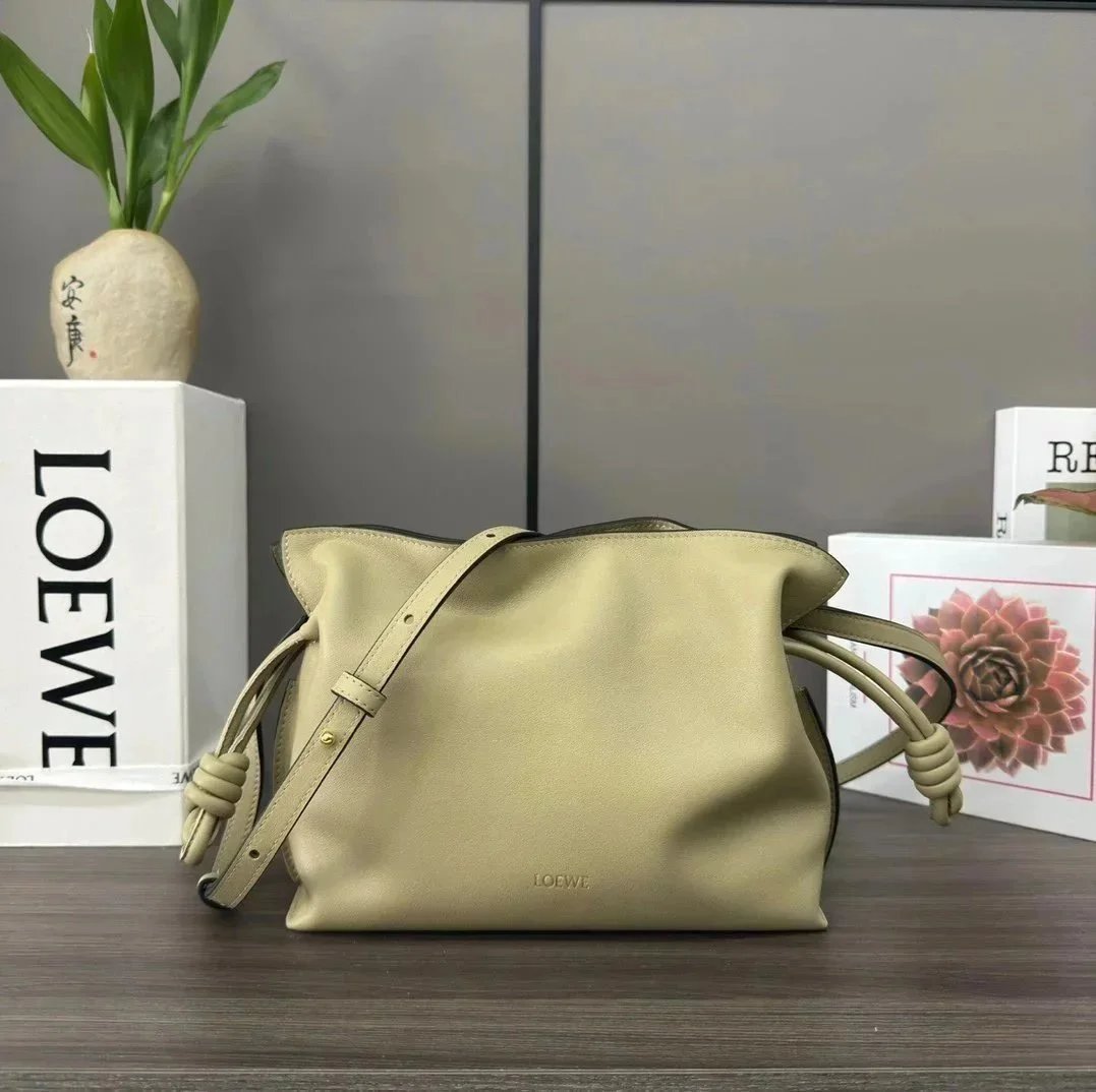 LOEWE Women's Bag Top version 【Top Version Original Leather】New Gilding logoFlamenco Lucky Bag Bag with Long Shoulder Strap Mini Napa Cow Leather Flamenco Clutch Drawstring Bucket Bag Loew New Lucky Bag Tote Bag Shoulder Bag Messenger Bag