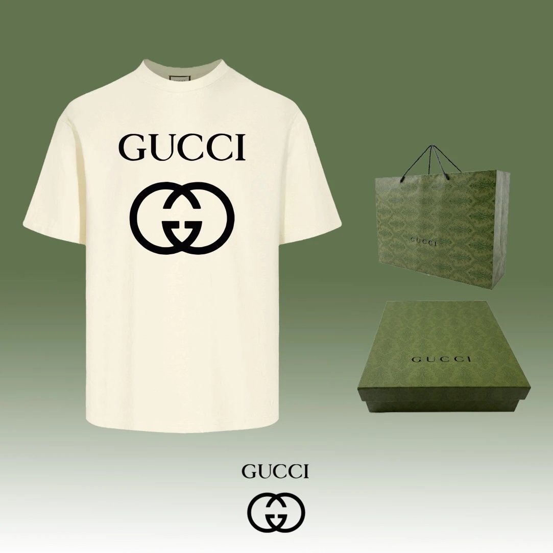 Gucci T-shirt Double-breasted G Large Letter Print logo round Neck Short Sleeve25ss New pure cotton T Unisex T-Shirt OS Drop Shoulder Loose Fit Base Shirt Top T-Shirt Short Sleeve