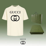 Gucci T-shirt Double-breasted G Large Letter Print logo round Neck Short Sleeve25ss New pure cotton T Unisex T-Shirt OS Drop Shoulder Loose Fit Base Shirt Top T-Shirt Short Sleeve