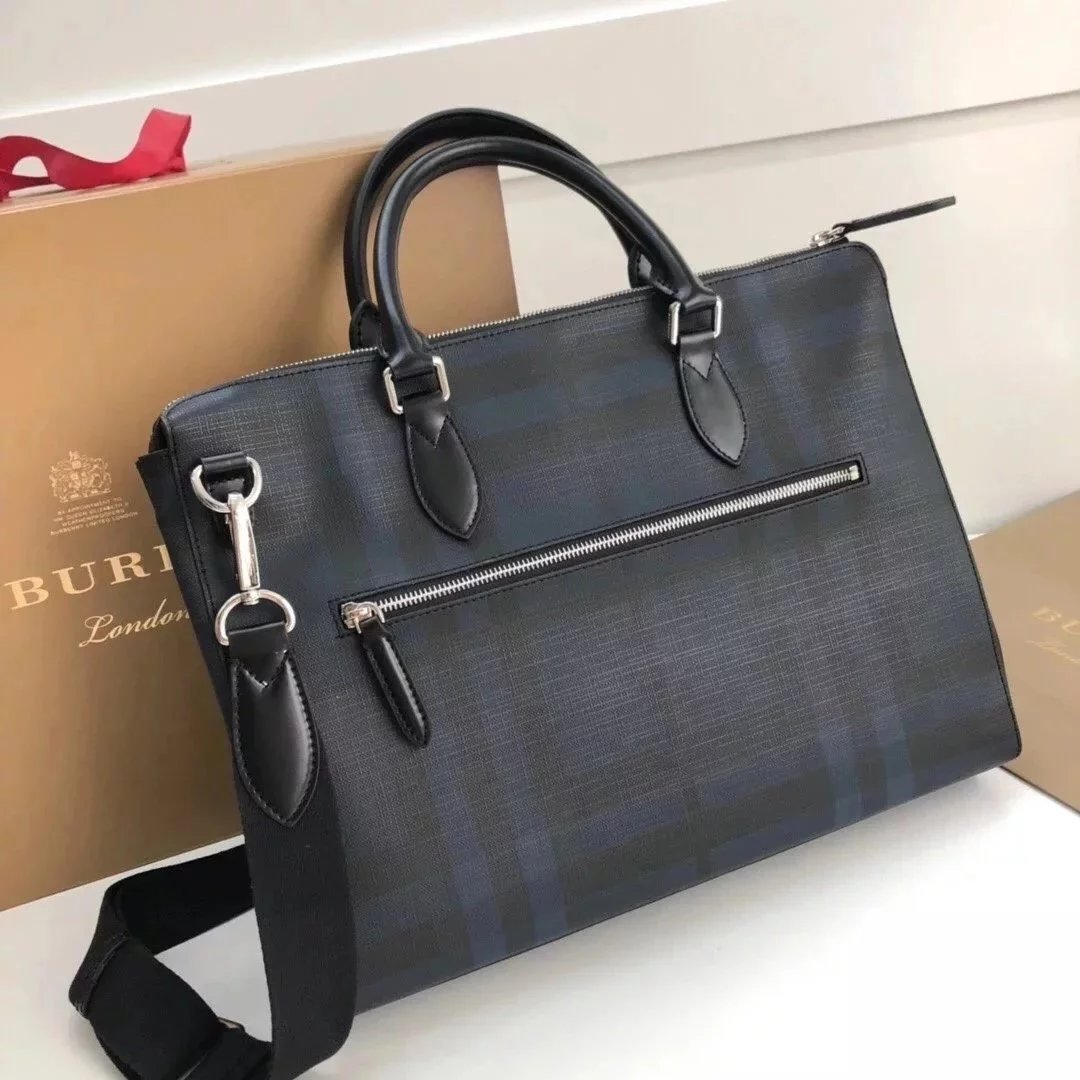 Burberry Men's Bag Top version New men's bag London Plaid Leather Briefcase Burberry Business Briefcase Men's Handbag Computer Bag Mouse Goods Men's Briefcase