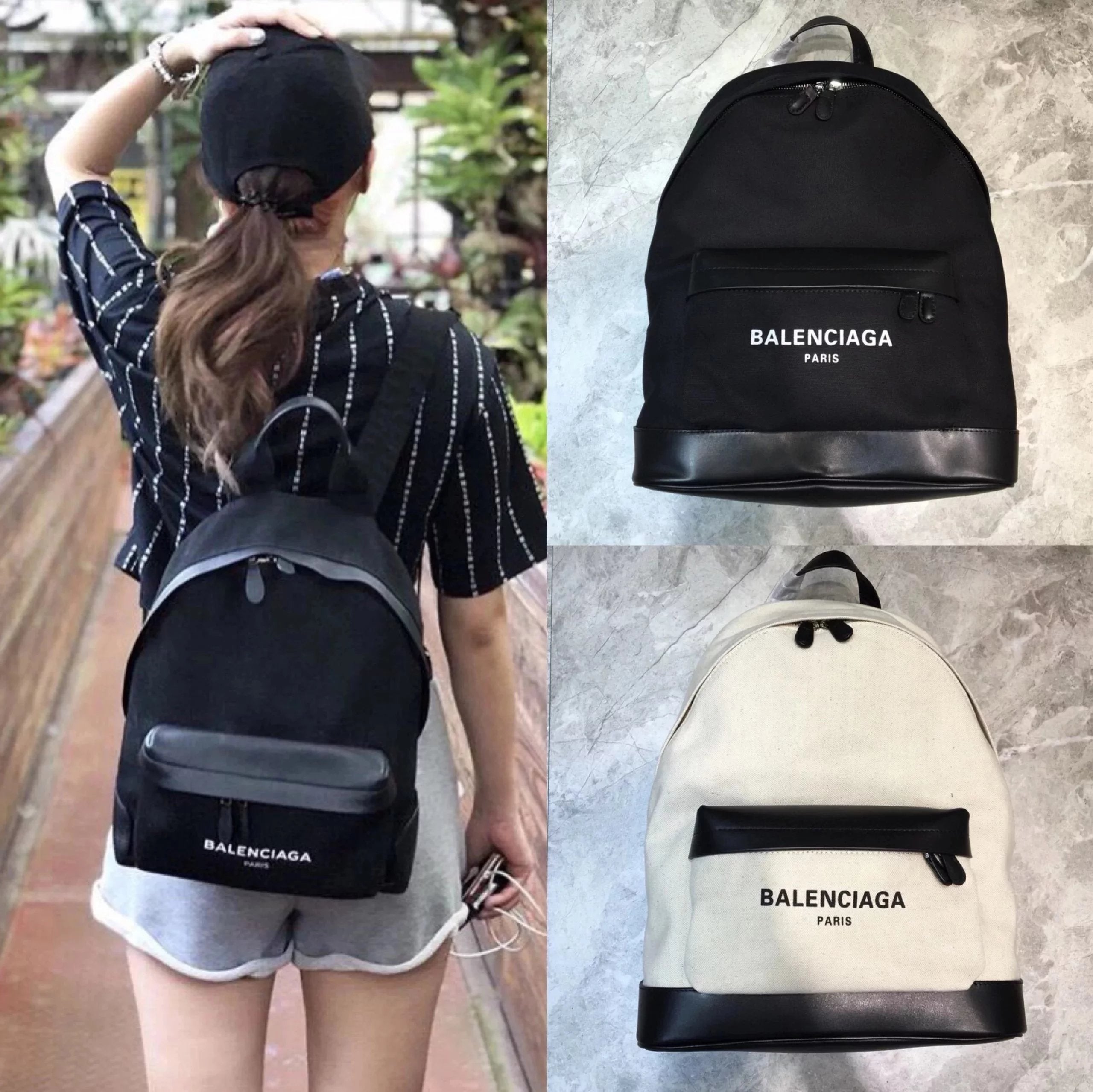 Balenciaga Bag Top version 【Treasure of Town Store】Canvas Backpack Large and Small Sizes Black and White Men's and Women's Same Couple's Backpack Schoolbag