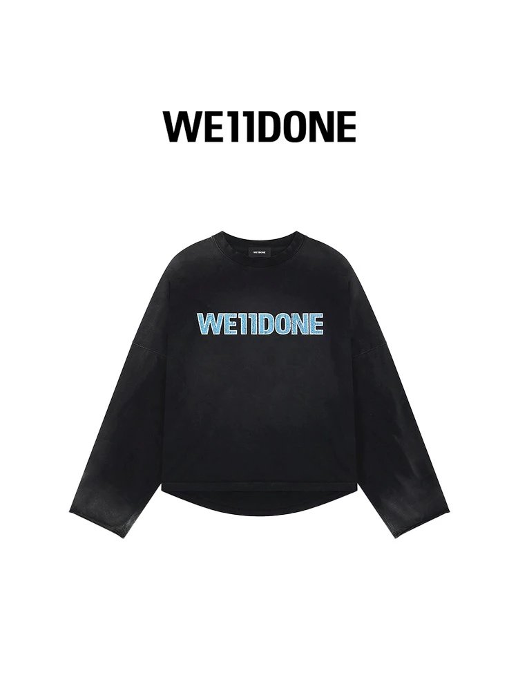 We11done Hoodie Top Version Neutral Men and Women Same Crack logo Printed Bleached Long Sleeves T T-shirt