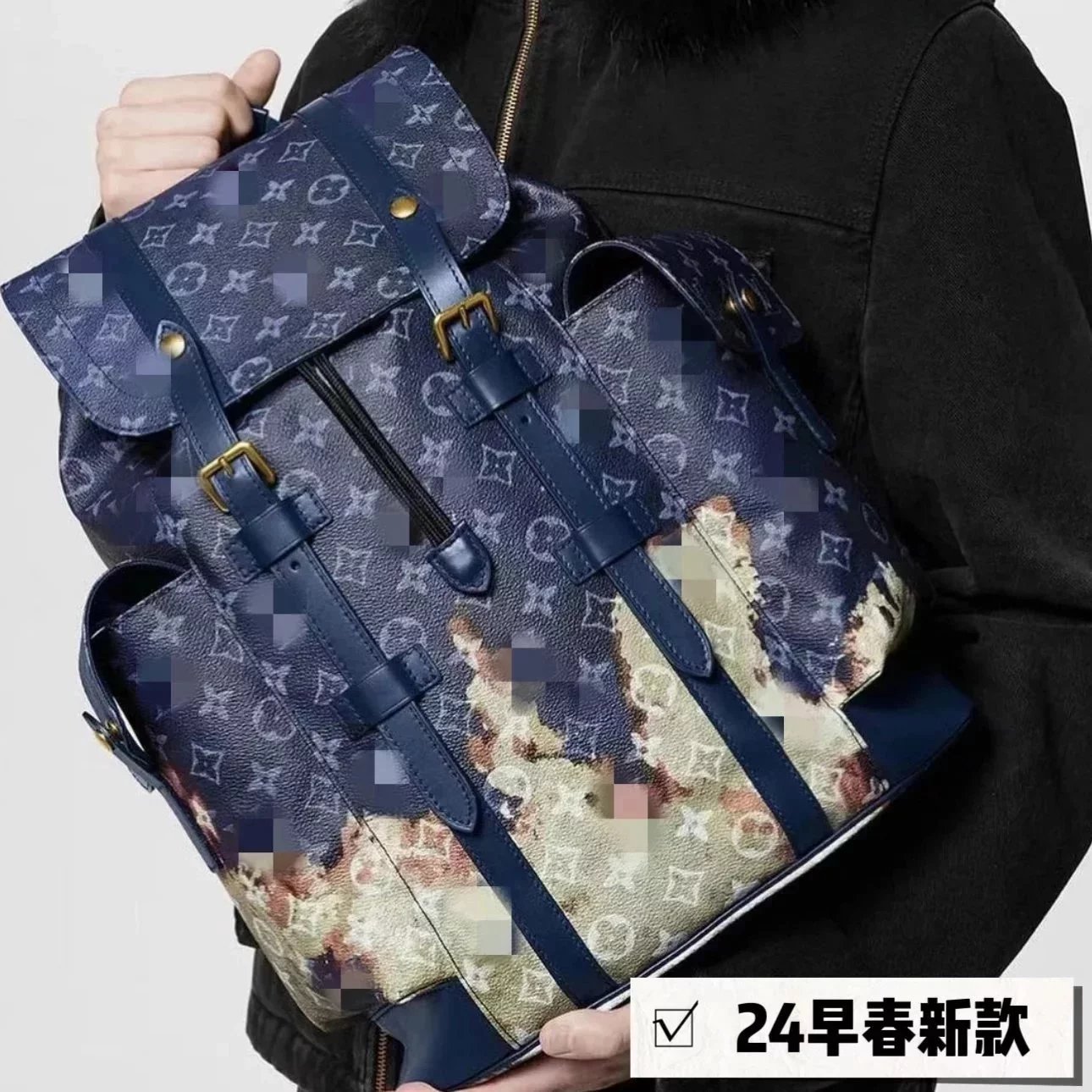 Louis Vuitton LV Backpack Top version M46805Blue Flame Backpack Christopher Small Size Backpack Men's Hiking Backpack Business Trip Backpack Large Capacity