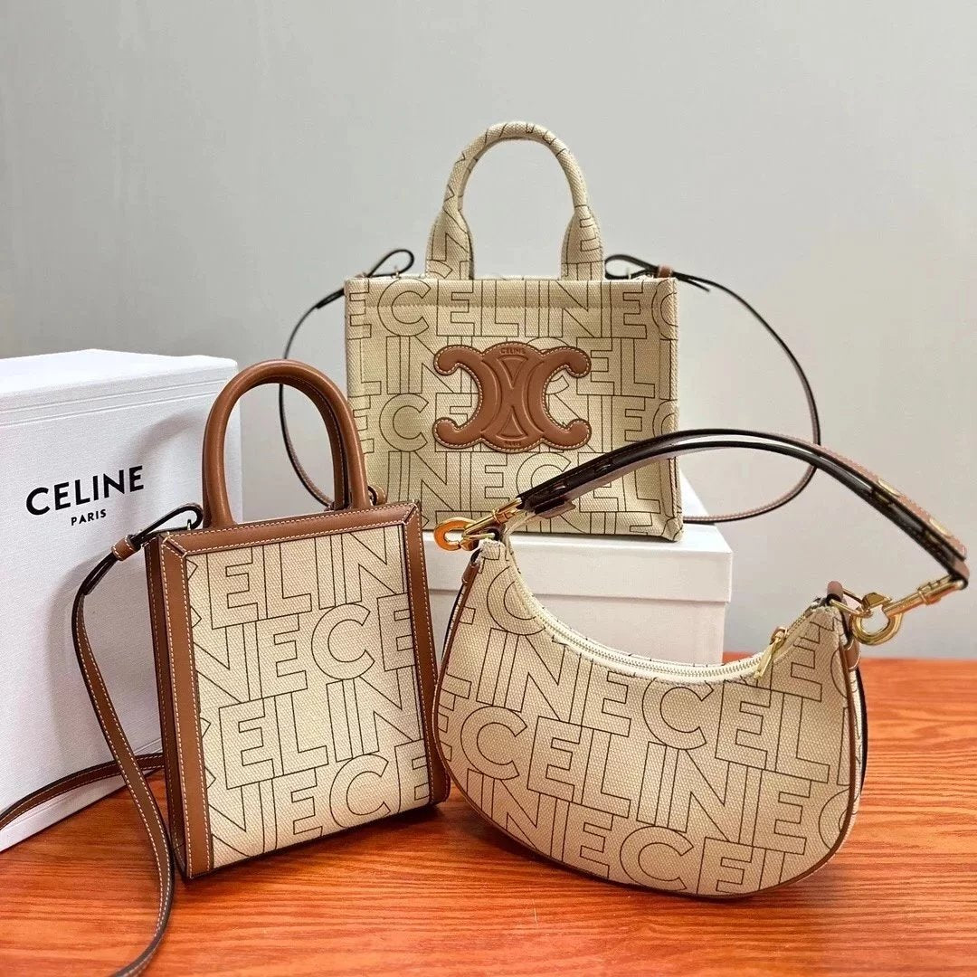 Celine women's bag Top version 【Premium Edition】Summer Hot Sale New Fabric Small Tote Bag Portable Vegetable Basket Bag Cabas Mini Tote Bag Music Scores Bag New AVA Selenodont Bag Underarm Bag Hobos Moon Bag Hobos New Sense of Technology logo Printed Patt