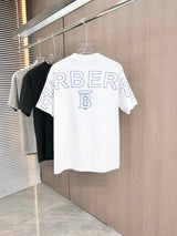 Burberry T-shirt Large Letter Embroidery on the Back logo round Neck Short Sleeve25ss New Pure Cotton Unisex Style T Casual T-Shirt Base Layer Shirt OS Loose Fit Half Sleeve Top Plus Size