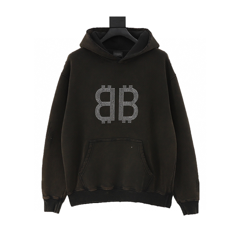 Balenciaga Hoodie Double B Bitcoin Hot Drilling Velvet Padded Hooded Sweatshirt Same Style for Men and Women